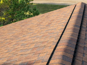 Close-up of asphalt shingles roofing for Orinda, California, homes.